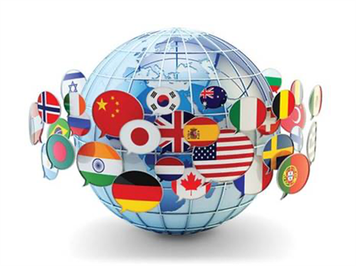 globe surrounded by flags
